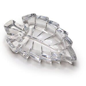 Vintage Heavy Pressed Glass Leaf Dish | Clear Crystal Trinket Tray | Mid Century